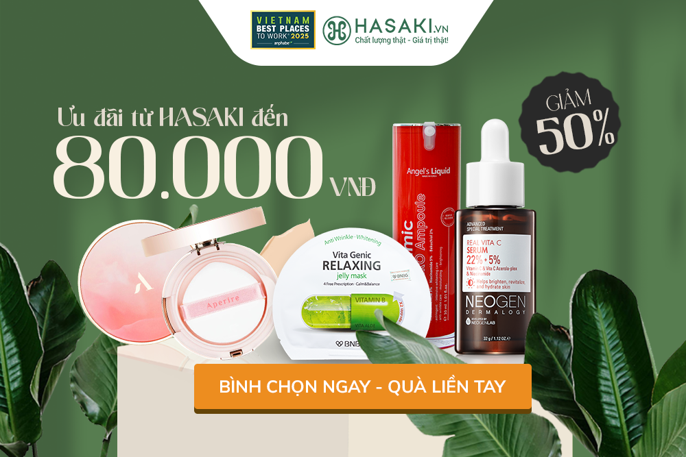 Ưu đãi từ HASAKI GIẢM 50% TỐI ĐA 80.000 VNĐ KHI MUA SẮM TẠI HASAKI
